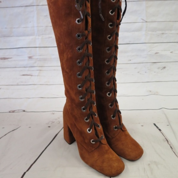 Prada Shoes - NEW Prada Lace-Up Knee Boots Brown Suede Size 36